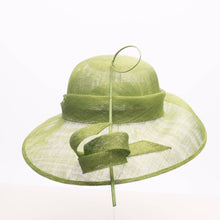 Load image into Gallery viewer, KaKyCo - Asymmetric brim w/round crown sinamay hat fascinator |125057: Olive Green
