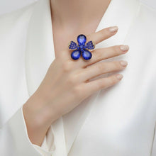 Load image into Gallery viewer, PinktownUSA - Cocktail Ring Blue Teardrop Crystal Flower Design: Color: Royal Blue / Plating: Gold / Size: Stretch to Fit
