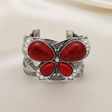 Load image into Gallery viewer, PinktownUSA - Cuff Red Butterfly Burnished Silver Bracelet: Color: Red / Plating: Burnished Silver / Size: Adjustable
