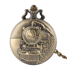 Load image into Gallery viewer, WoodWristCo - Vintage Hollow Locomotive Design Pocket Watch: Silver gold
