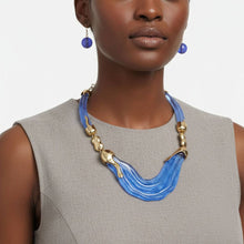Load image into Gallery viewer, PinktownUSA - Bib Transparent Blue Melted Design Necklace: Color: Blue / Plating: Gold / Size: 16 + 3 inches
