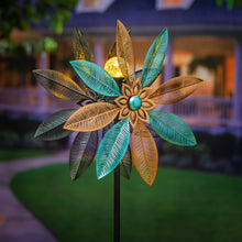 Load image into Gallery viewer, Evergreen Enterprises - Metal Solar Wind Spinner, Copper and Turquoise Pedal Flower,
