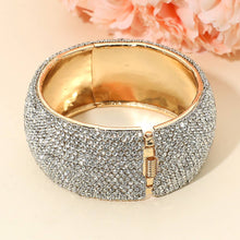 Load image into Gallery viewer, Sensibling Corp. - Wide Rhinestone Pearl Paved Hinged Evening Bangle Bracelet: Fuchsia,Gold
