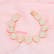 Load image into Gallery viewer, PinktownUSA - Chain Bracelet Gold Pave Heart Link for Women: Clear / Gold / 8.2 inches
