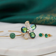 Load image into Gallery viewer, PinktownUSA - Cocktail Ring Mixed Green Teardrop Crystal Flower: Color: Pink and Green / Plating: Gold / Size: Stretch to Fit
