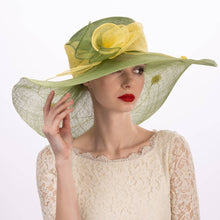 Load image into Gallery viewer, KaKyCo - 117138 Two tone  Callalily Adorned Wide Soft Sinamay Hats: Black / Silver
