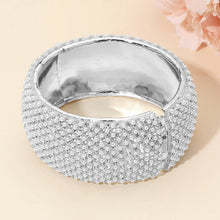 Load image into Gallery viewer, Sensibling Corp. - Wide Rhinestone Pearl Paved Hinged Evening Bangle Bracelet: Gold,Green
