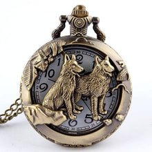 Load image into Gallery viewer, WoodWristCo - Bronze Wolf Hollow Quartz Pocket Watch
