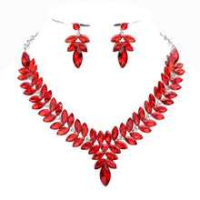 Load image into Gallery viewer, Diacly - Floral Leaves Crystal Casting Necklace set.: Silver-Fuchsia
