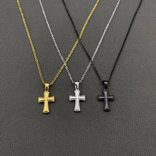 Load image into Gallery viewer, Mio Queena - 18K Gold Plated Stainless Steel Cross Charm Necklace - FGS: Black
