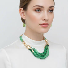 Load image into Gallery viewer, PinktownUSA - Bib Transparent Green Melted Design Necklace: Color: Green / Plating: Gold / Size: 16 + 3 inches
