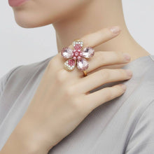 Load image into Gallery viewer, PinktownUSA - Cocktail Ring Pink Teardrop Crystal Flower Design: Color: Pink / Plating: Gold / Size: Stretch to Fit
