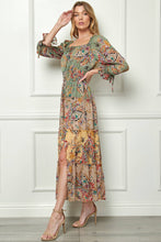 Load image into Gallery viewer, Winslow Collection - MISSY PRINTED PEASANT DRESS WITH LINING, SIDE SLIT SIB53D34: S / SAGE/TAUPE

