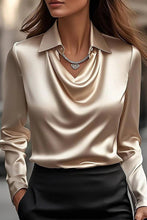 Load image into Gallery viewer, NINEXIS - CWTBLL01202_2025 FALL WINTER DRAPED NECK LONG SLEEVE BLOUSE: BLACK / (M) 1
