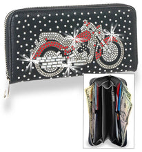 Load image into Gallery viewer, Handbag Express - Motorcycle Design Rhinestone Accordion Wallet: Black
