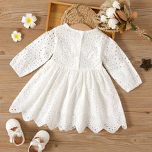 Load image into Gallery viewer, PatPat - Baby Girl Solid White Hollow Out Long-sleeve Dress: 12-18 Months / White
