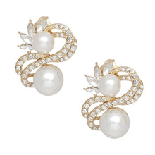 Load image into Gallery viewer, PinktownUSA - Clip On High End Gold Ribbon Cream Pearl Earrings: Color: Cream / Plating: Gold / Size: 1.5 x 1.25 inches
