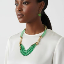 Load image into Gallery viewer, PinktownUSA - Bib Transparent Green Melted Design Necklace: Color: Green / Plating: Gold / Size: 16 + 3 inches
