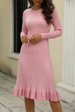 Load image into Gallery viewer, Rosa Clothing - Elegant midi knit sweater ruffle dress: Green / M
