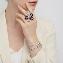 Load image into Gallery viewer, PinktownUSA - Cocktail Ring Purple Teardrop Crystal Flower Design: Color: Purple / Plating: Gold / Size: Stretch to Fit

