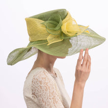 Load image into Gallery viewer, KaKyCo - 117138 Two tone  Callalily Adorned Wide Soft Sinamay Hats: Black / Silver
