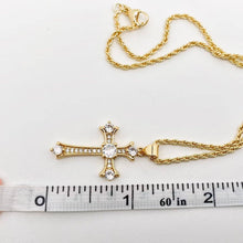 Load image into Gallery viewer, Mio Queena - 18K Gold Plated Cubic Zirconia Cross Pendant Necklace: White
