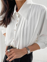Load image into Gallery viewer, FurDecoration - Long Sleeves Loose Pleated Split-Joint Lapel Blouses&amp;Shirts Tops: WHITE / S
