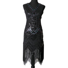 Load image into Gallery viewer, Western Fashion - 2530 - Flapper Dress Art Deco - Silver Ab: S / Black

