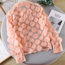 Load image into Gallery viewer, UZ Wholesale Store - Hollow Lantern Sleeve Mesh Blouse With 3D Flower Appliques: WHITE / One_size

