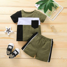 Load image into Gallery viewer, PatPat - 2pcs Baby Boy Colorblock Short-sleeve T-shirt and Shorts Set: Army green / 18-24 Months
