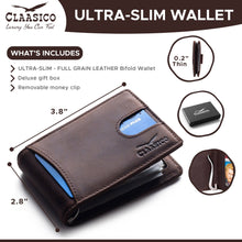 Load image into Gallery viewer, Claasico - Small bifold leather money clip wallet with pull strap: Black
