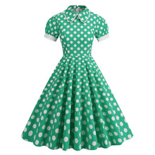 Load image into Gallery viewer, SALINA TRADING INC - Vintage Dotted A-Line Dress With Peter Pan Collar: Light Blue with White Dots / S
