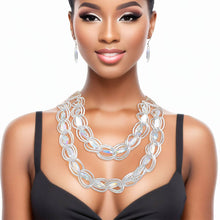 Load image into Gallery viewer, PinktownUSA - Chain Necklace Double Linked Silver Crystal Set: Aurore Borealis / Rhodium / 22 + 3.5 inches
