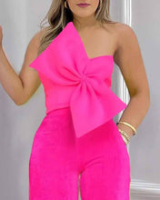 Load image into Gallery viewer, Flarix - Bowknot decor crop tube top wide leg pants set: HOT PINK / 1-1-1-1 / S-M-L-XL
