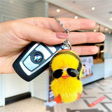 Load image into Gallery viewer, FurDecoration - Fur Keyring Real Mink Fur Duck With Sunglass Helmet: Gray
