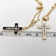Load image into Gallery viewer, Mio Queena - Colored Cubic Zirconia Enamel Cross Pendant Necklace: White Cross

