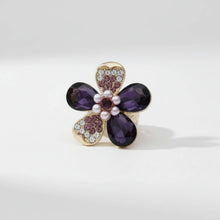 Load image into Gallery viewer, PinktownUSA - Cocktail Ring Purple Teardrop Crystal Flower Design: Color: Purple / Plating: Gold / Size: Stretch to Fit
