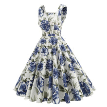 Load image into Gallery viewer, SALINA TRADING INC - Retro High-Waisted Floral Print Sleeveless Dress: Yellow Lemon (Women) / S
