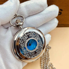 Load image into Gallery viewer, WoodWristCo - Starry Blue Silver Hollow Case Quartz Pocket Watches
