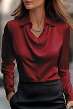 Load image into Gallery viewer, NINEXIS - CWTBLL01202_2025 FALL WINTER DRAPED NECK LONG SLEEVE BLOUSE: DARKBLUE / (M) 1
