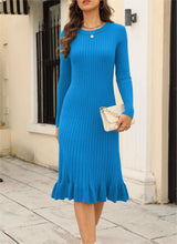 Load image into Gallery viewer, Rosa Clothing - Elegant midi knit sweater ruffle dress: Wine_red / L
