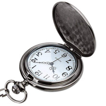 Load image into Gallery viewer, WoodWristCo - Retro Black Fashion Silver Smooth Steampunk Pocket Watch
