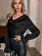 Load image into Gallery viewer, Queen Fashion - Satin cowl neck flounce sleeve blouse: NAVY BLUE / 1-1-1-1 / S-M-L-XL
