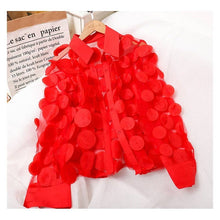 Load image into Gallery viewer, UZ Wholesale Store - Hollow Lantern Sleeve Mesh Blouse With 3D Flower Appliques: WHITE / One_size
