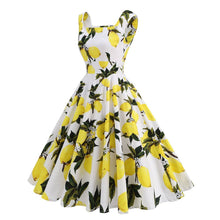 Load image into Gallery viewer, SALINA TRADING INC - Retro High-Waisted Floral Print Sleeveless Dress: Yellow Lemon (Women) / L
