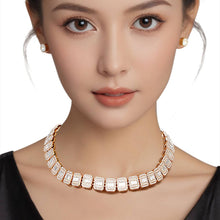 Load image into Gallery viewer, PinktownUSA - Chain Gold Square Halo Baguette Iced Necklace Set: Clear / Gold / 18 inches
