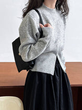 Load image into Gallery viewer, VividLux - Crew Neck Pullover Zipper Design Short Sweater: Brown / One size
