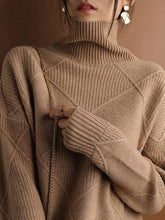 Load image into Gallery viewer, ShieldChic - Loose Rhombus Solid Color High-Neck Sweater Tops: CAMEL / M
