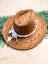 Load image into Gallery viewer, Wild Indigo - Burnt Hat  I Can Do All Things  Western Hat Cross: Tan
