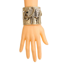 Load image into Gallery viewer, PinktownUSA - Burnished Gold Engraved Elephant Cuff: Color: Clear / Plating: Burnished Gold / Size: Adjustable
